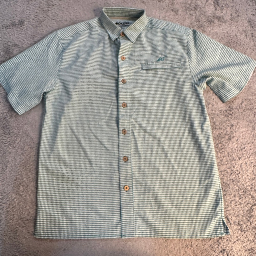 Mojo Mens Gingham Fishing Shirt Size M Green White Short Sleeve Mesh Back